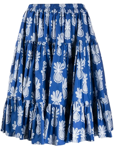 La Doublej Love Pineapple-print Cotton-poplin Skirt In Pineapple Blu