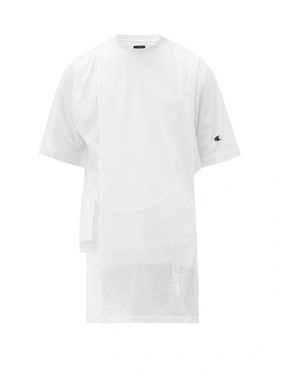 Rick Owens X Champion Asymmetric Longline Mesh T-shirt In White