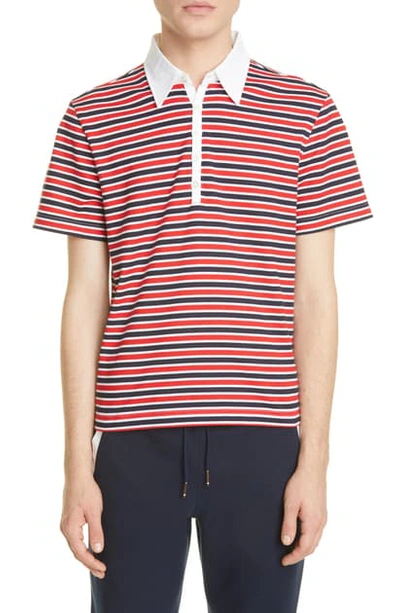Thom Browne Stripe Cotton Polo Shirt In Red/white/blue