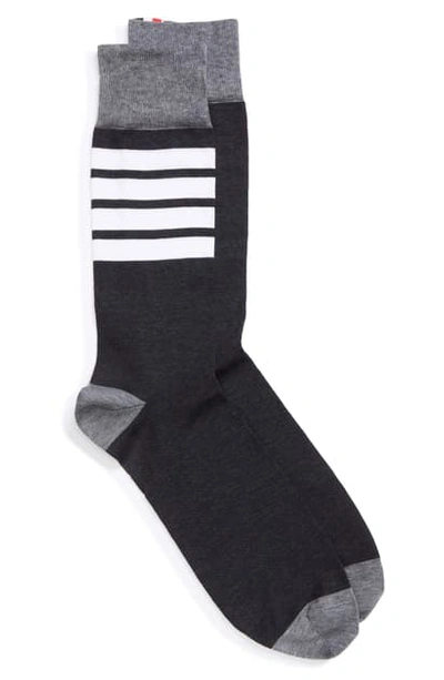 Thom Browne 4-bar Cotton Crew Socks In Tonal Grey