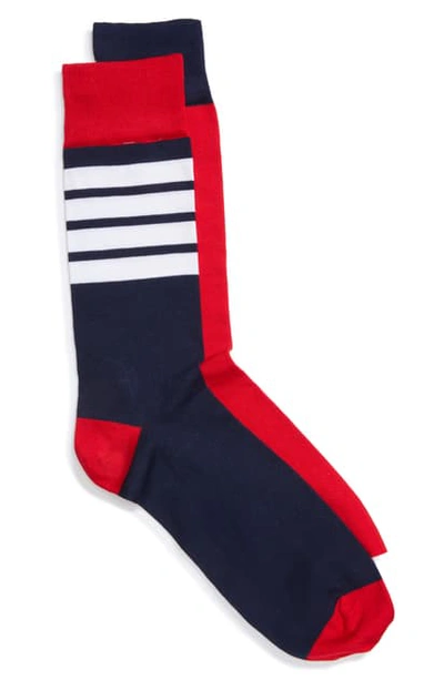 Thom Browne 4-bar Cotton Crew Socks In Red/white/blue