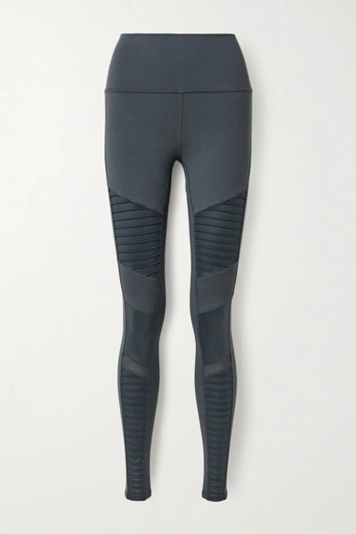 Alo Yoga Moto Mesh-trimmed Stretch Leggings In Anthracite