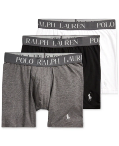 Polo Ralph Lauren Cotton Stretch 4d-flex Lightweight Trunks, Pack Of 3 In White,black,grey
