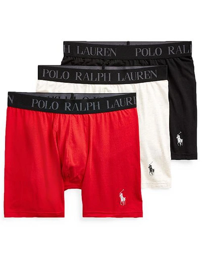 Polo Ralph Lauren Cotton Stretch 4d-flex Lightweight Boxer Briefs, Pack Of 3 In Red,white,black