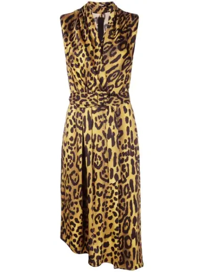 Adam Lippes Belted Wrap-effect Leopard-print Satin-crepe Dress In Jaguar