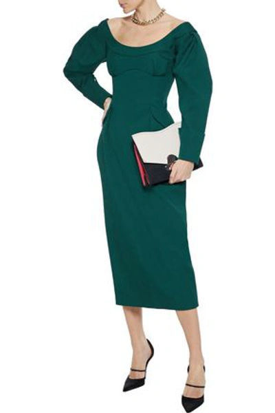 Emilia Wickstead Darlene Cloqué Midi Dress In Emerald