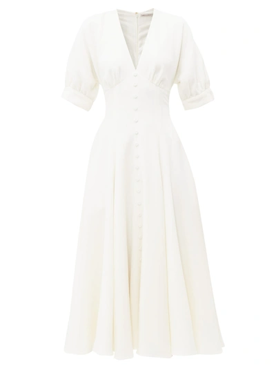 emilia wickstead ivory dress Bria Flared Button-embellished Wool-crepe Midi In fabric:crochet