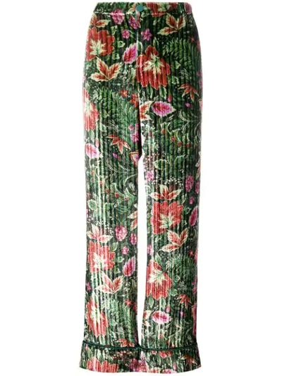 F.r.s For Restless Sleepers Etere Floral-print Ribbed Velvet Straight-leg Pants In Green
