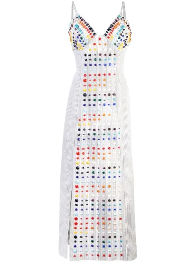 Rosie Assoulin Bead-embellished Striped Cotton-poplin Midi Slip Dress In White