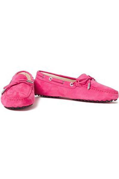 Tod's Heaven Bow-detailed Nubuck Loafers In Bright Pink