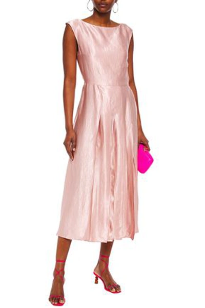 Anna Quan Pleated Crinkled Satin-twill Midi Dress In Antique Rose
