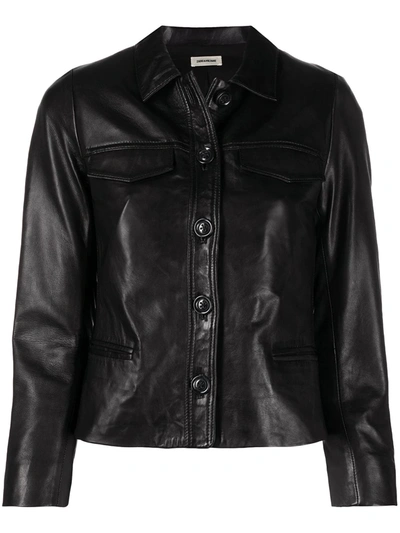 Zadig & Voltaire Liam Leather Button-up Jacket In Black