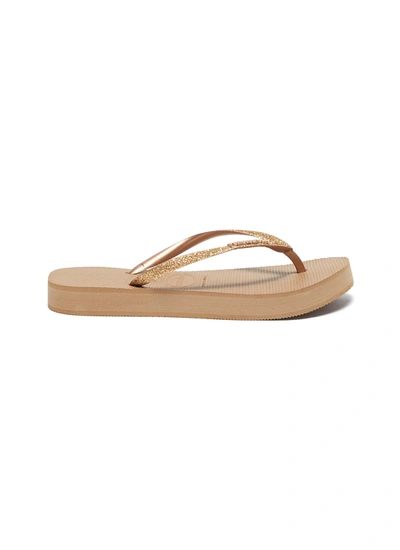 Havaianas Glitter Slim Flatform Thong Sandals In Brown