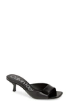 Calvin Klein Mega Kitten Heel Slide Sandal In Black Patent Leather