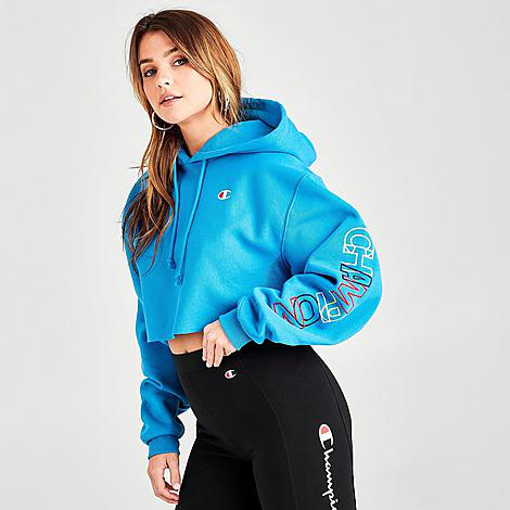 blue champion cropped hoodie