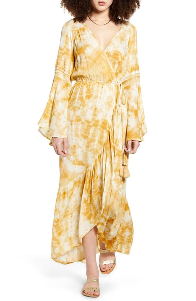 Band Of Gypsies Zion Long Sleeve Maxi Dress In Gold Ivory