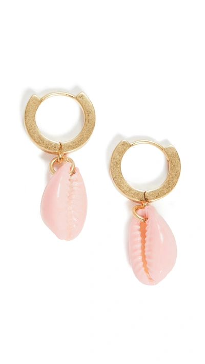 Madewell Painted Cowrie Shell Huggie Mini Hoop Earrings In Pink Shell