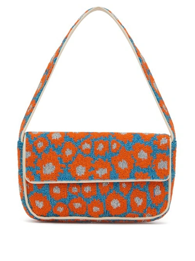 Staud Tommy Floral Beaded Shoulder Bag In Daisy Blue Beading