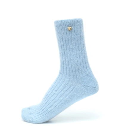 Versace Mohair-blend Socks In Blue