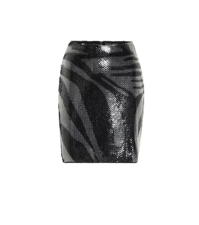 David Koma Sequined Zebra-print Miniskirt In Black