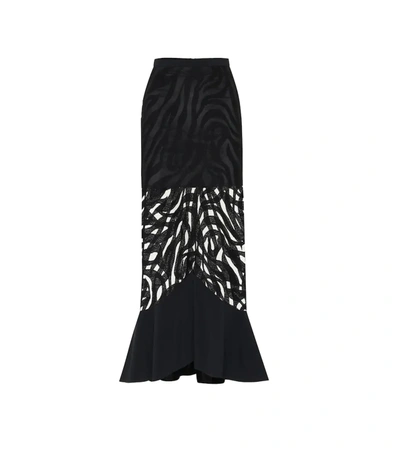 David Koma Zebra-macramé High-rise Midi Skirt In Black