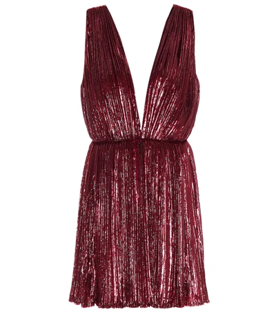 Saint Laurent Pleated Lamé Velvet Minidress In Red