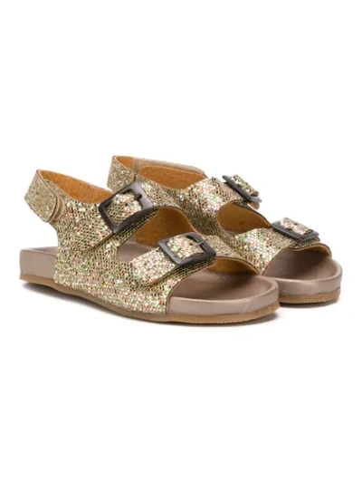 Pèpè Kids' Glitter Double Strap Sandals In Gold