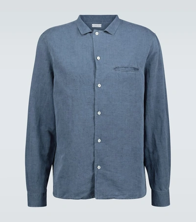 Caruso Chambray Linen-blend Long-sleeved Shirt In Blue