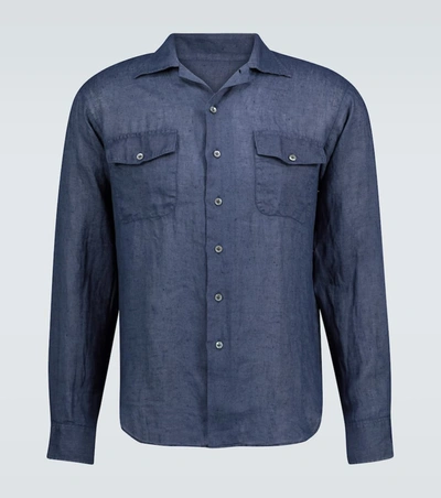 Thegigi Araki Long-sleeved Linen Shirt In Blue