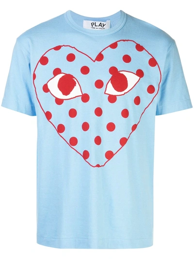 Comme Des Garçons Play Logo Print T-shirt In Blue