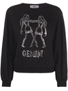 Alberta Ferretti Gemini Embellished Fine Knit Top In Black/fant Ivory