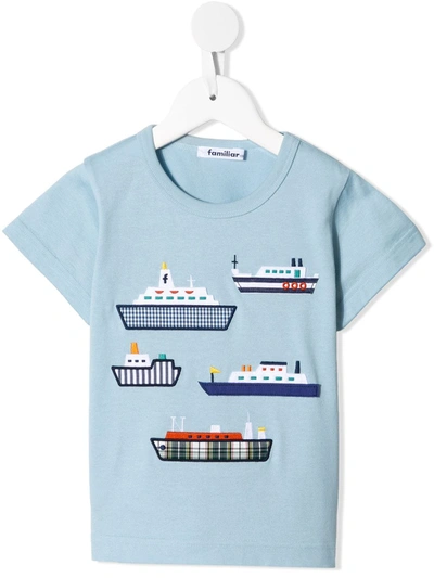 Familiar Kids' Embroidered Ships T-shirt In Blue
