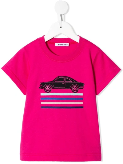 Familiar Kids' Embroidered Car T-shirt In Pink