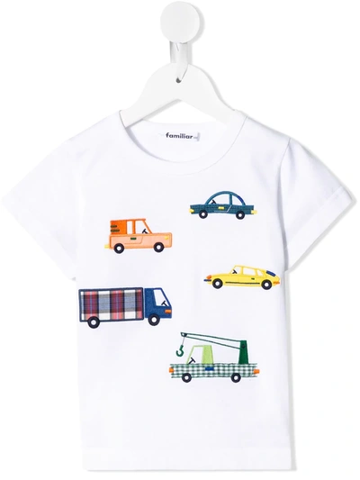 Familiar Kids' Car Embroidery T-shirt In White