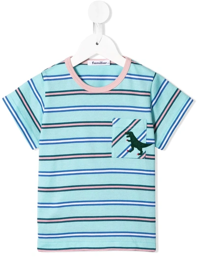 Familiar Kids' Dino-patch Striped T-shirt In Blue
