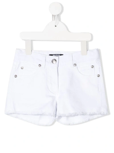 Balmain Kids' Frayed Edge Multi-pocket Shorts In White