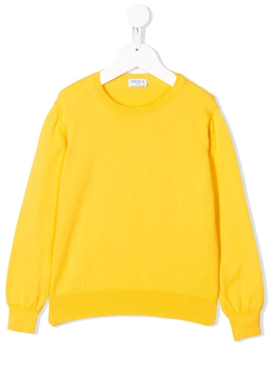 Siola Kids' Ribbed Detail Crew Neck Jumper In Yellow