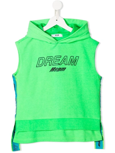 Msgm Kids' Logo Tape Hoodie In Green