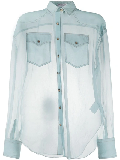 Brunello Cucinelli Shirt In Crispy Silk In Polvere