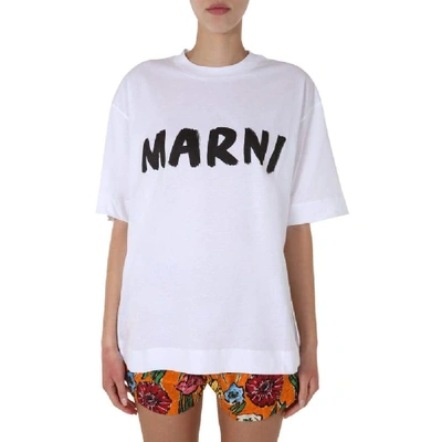 Marni Brushstroke Logo T-shirt In White