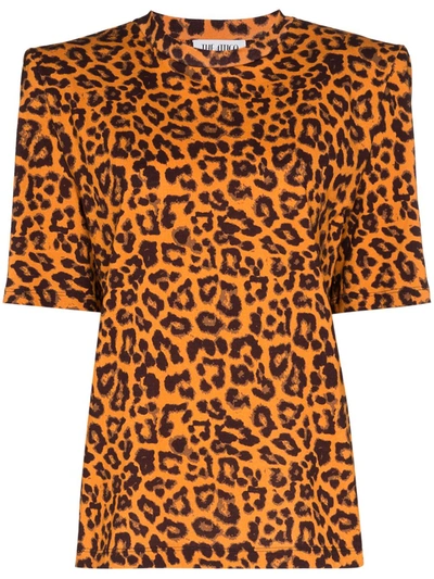 Attico Bella Leopard-print Cotton-jersey T-shirt In 048 Black /brown