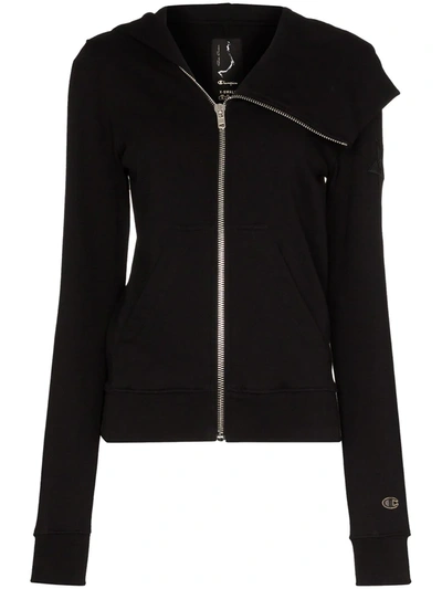 Rick Owens X Champion Asymmetric Zip Hoodie In Black