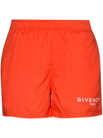 Givenchy Logo Drawstring Swim Shorts In Orange