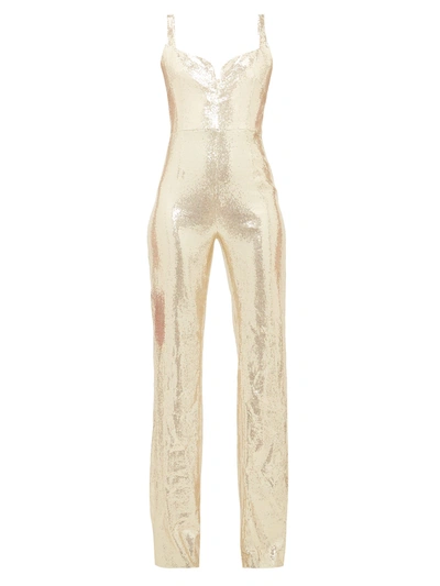 Galvan Galaxy Sequinned Jumpsuit In Pale Gold