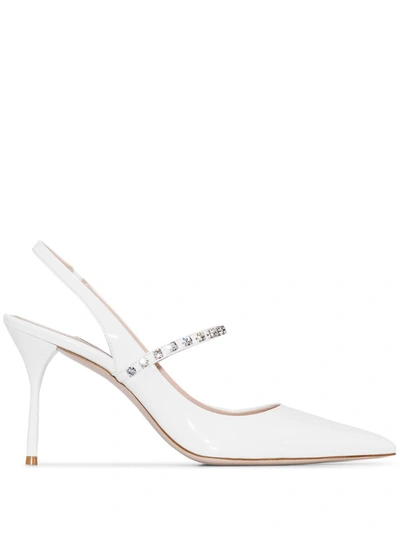 Miu Miu 100mm Crystal-embellished Leather Pumps In White