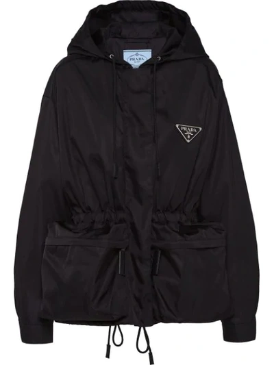 Prada Oversized Drawstring Zipped Jacket In Black