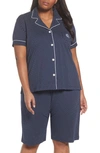 Ralph Lauren Knit Crop Pajamas In Navy Dot