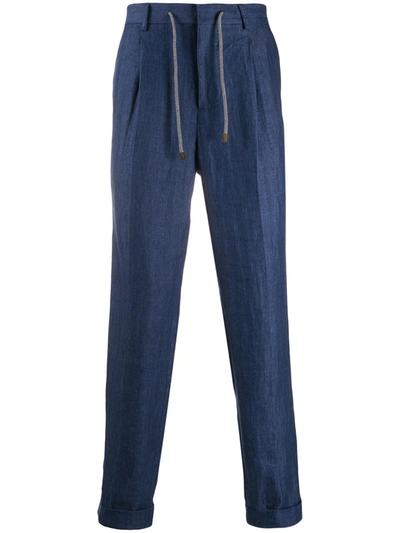 Brunello Cucinelli Drawstring Straight-leg Trousers In Blue