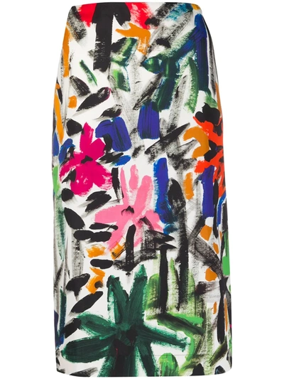 Marni Straight Fit Floral Skirt In Black