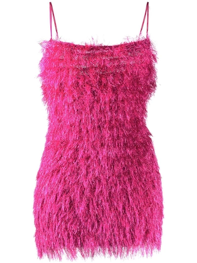 Laneus Fur-trimmed Mini Dress In Pink